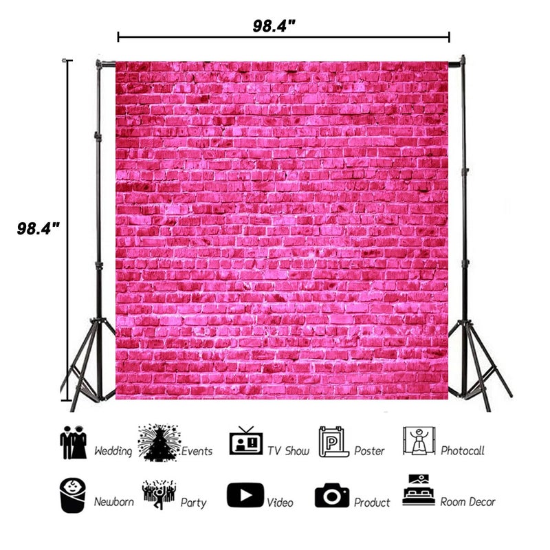 AOFOTO 8x8ft Pink Brick Wall Backdrop Hot Pink Stone Brick Background for Girl Princess Kids Baby Shower Birthday Party Table Decoration Banner Wedding Artistic Portrait Wallpaper Photo Shoot Props - Image 2